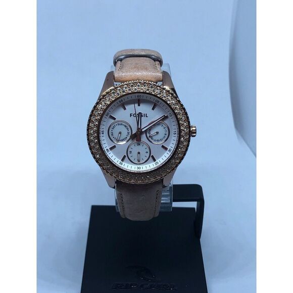 Fossil ES3104 Women's Leather Analog White Dial Quartz Genuine Wrist Watch KG124 - Picture 1 of 10